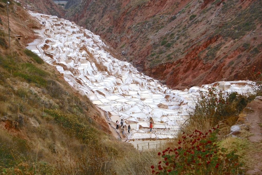 Salineras de Maras - Die Salzterrassen bei Maras sind ein ausgeklügeltes Kanalsystem. Die Salzbecken werden mit stark salzhaltigem Wasser aus den Bergen gefüllt. Beim Verdunsten des Wassers kann das Salz abgeschöpft werden.